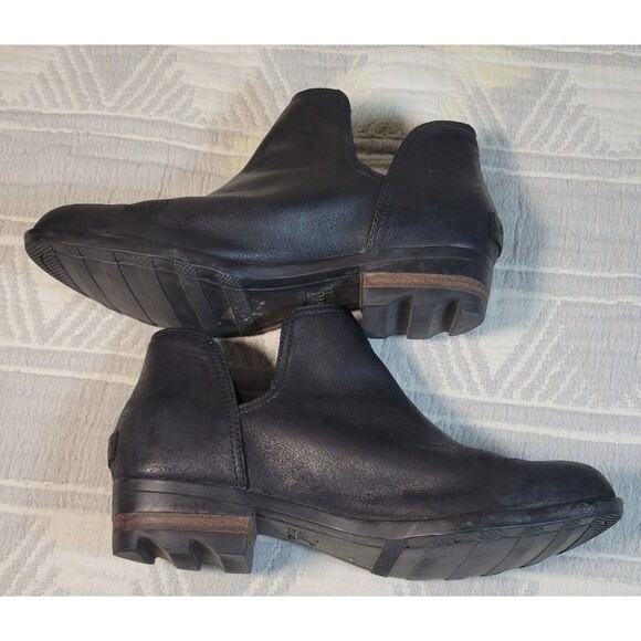 Sorel Women’s Lea Wedge Bootie Black Waterproof Leather Ankle Boots Size 10 US - Picture 2 of 10